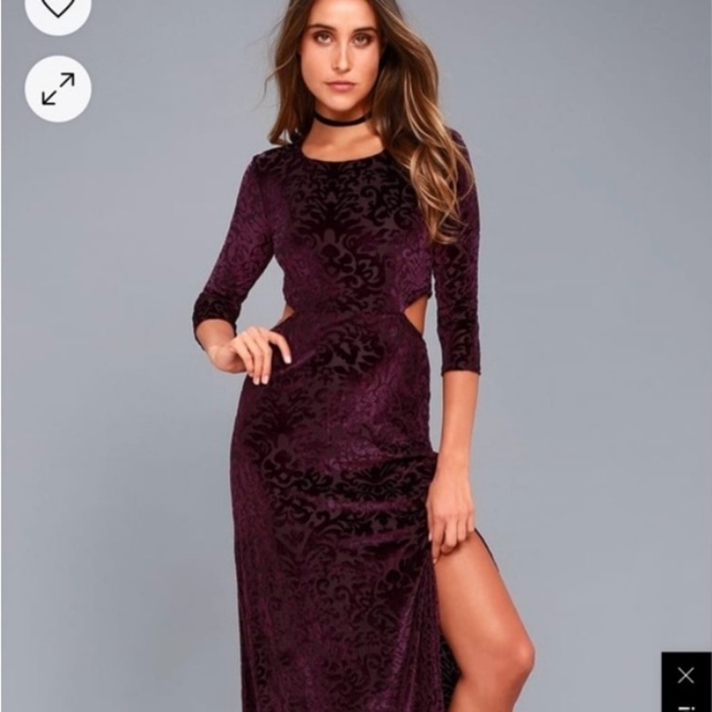 Lulu's Purple Bodycon Maxi Dress Mock Neck 3/4 Sleeve Cocktail
